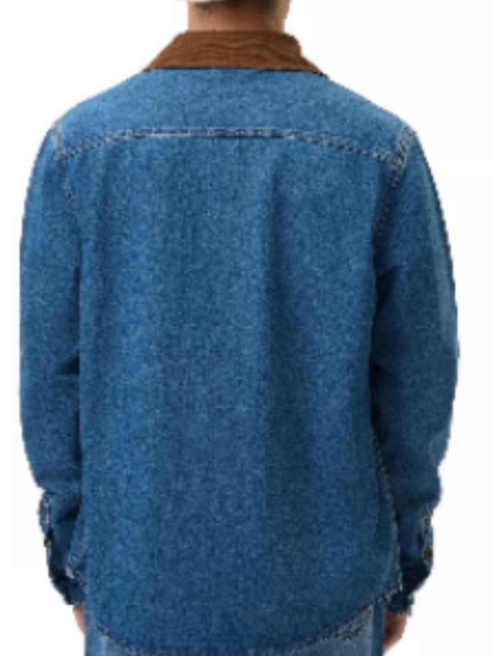 Frye Men's Blue Denim Shacket Brown Corduroy Collar, Pockets NWT XL       💙🤎 - Picture 3 of 5